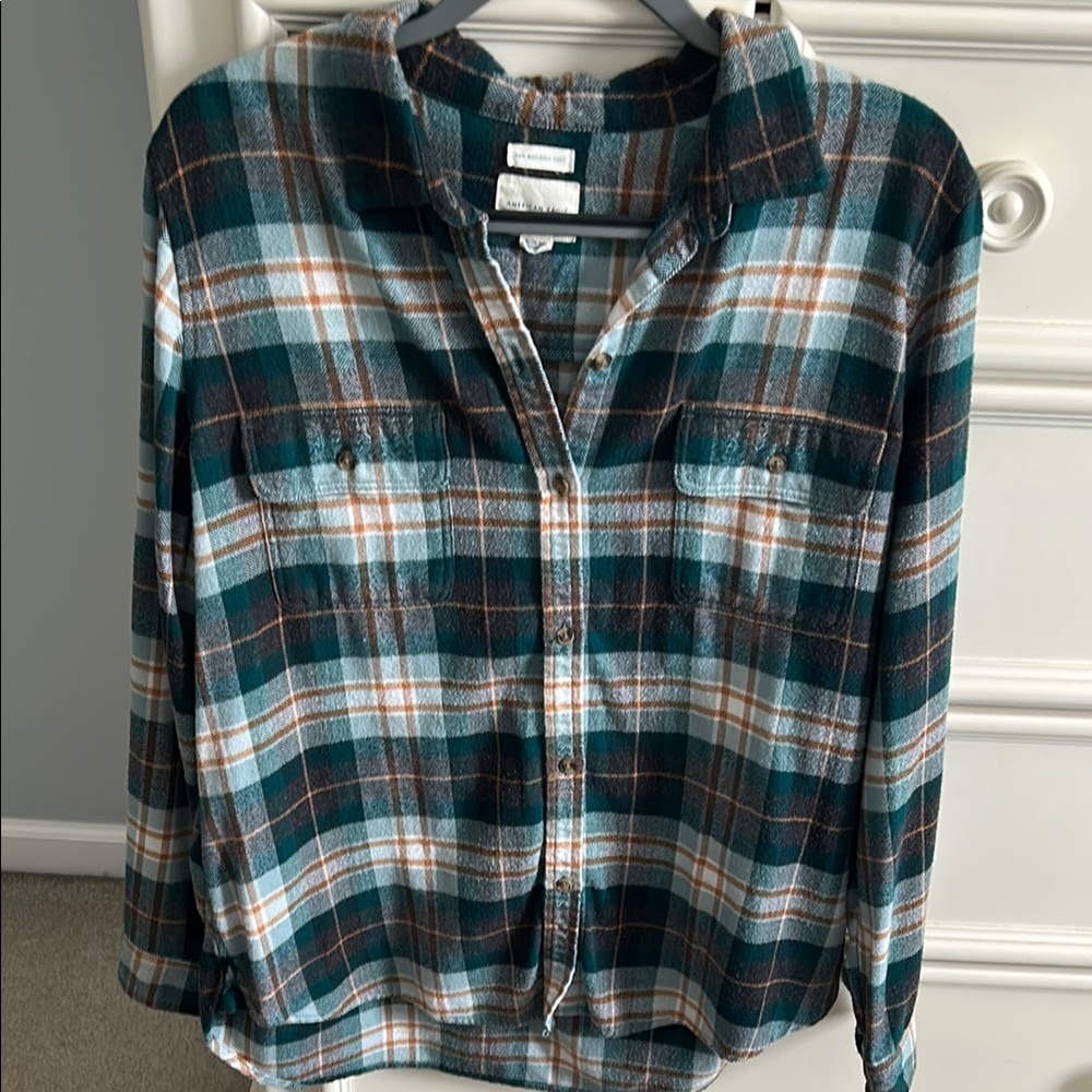 American Eagle Plaid Flannel Shirt - Green